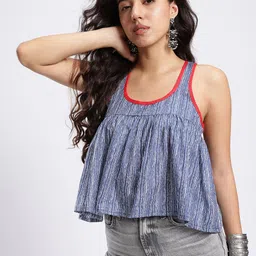 Fusion by Glitchez Plunge Neck Striped Crop Top-image-49