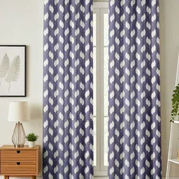 LUZDECOR Purple & White Floral Printed 2 Pieces Long Door Room Darkening Eyelet Curtains-image-14