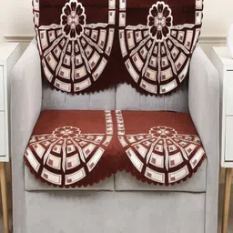 Fashion Throw Coffee Brown & White Printed Jacquard 2 Piece Sofa Cover-image-88