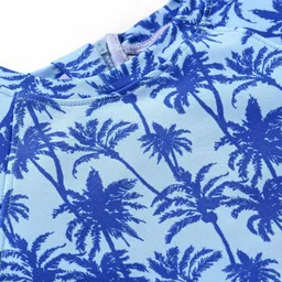 Babyhug Half Sleeves Legged Tree Print Swimsuit - Blue image 3