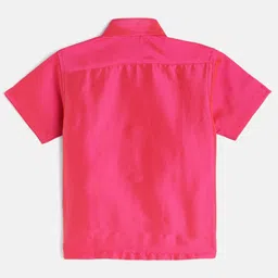THANGAMAGAN Viscose Half Sleeves Solid Shirt With Mundu & Angavastram With Freebies Set - Pink image 4