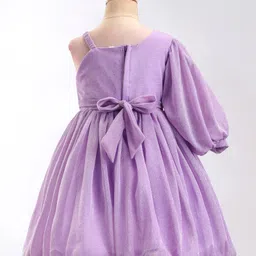 Babyhug One Shoulder Sleeves Fit & Flared Party Frock with Floral Applique - Lavender image 3