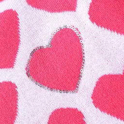 Babyhug Knitted Full Sleeves Pullover Sweater with Hearts & Sequin Design - White & Pink image 3