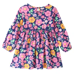 Babyhug Single Jersey Knit Full Sleeves Frock With Bloomer Floral Print- Navy image 3