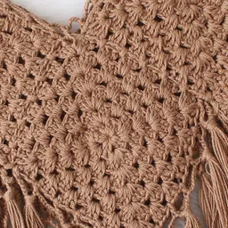 Woonie Cotton Knit Sleeveless Tassels Detailed Hand Knitted Crochet Top - Brown image 4