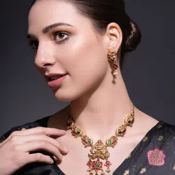 PANASH Gold-Plated Artificial Stones Studded & Beaded Jewellery Set image 4
