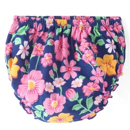 Babyhug Single Jersey Knit Full Sleeves Frock With Bloomer Floral Print- Navy image 4