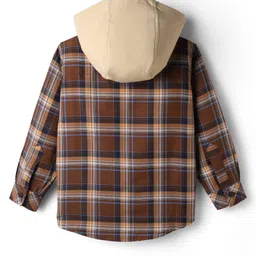 Rikidoos Full Sleeves Checked Shirt With Attached Hooded Tee - Brown & Fawn image 4