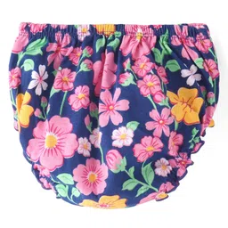 Babyhug Single Jersey Knit Full Sleeves Frock With Bloomer Floral Print- Navy image 5