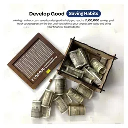 ADKD Wooden Money Piggy bank for kids & Toddlers with 1,00,000 Savings Challenge Wooden Scratch-Off Board image 5