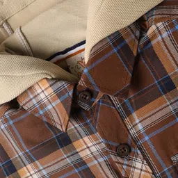 Rikidoos Full Sleeves Checked Shirt With Attached Hooded Tee - Brown & Fawn image 5