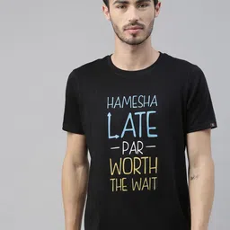 Bushirt Men Black Printed Round Neck Cotton Pure Cotton T-shirt-picture-37