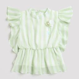 Tiny Girl Light Green & White Striped Top-picture-2