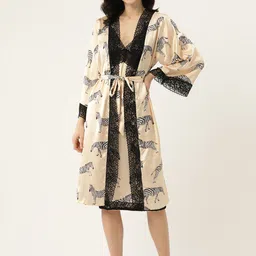 Ms.Lingies Conversational Printed Satin Nightdress with Robe-picture-29