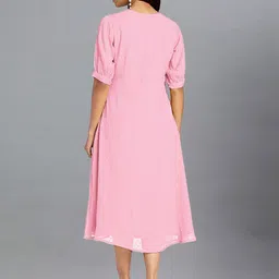 Janasya Polyester Puff Sleeve A-Line Midi Dress image 5
