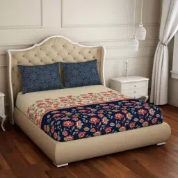 Spaces ATRIUM PLUS ECOM Navy & Beige Cotton 210 TC King Bedsheet with 2 Pillow Covers-picture-29