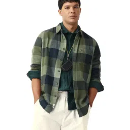 The Bear House Green Cotton Checked Relaxed Fit Shirt-picture-30