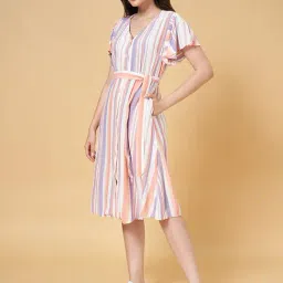 Honey by Pantaloons Lilac & Cream Striped A-Line Dress image 3