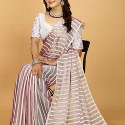 K 5 Fashion Striped Pure Georgette Saree image 2