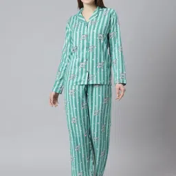 Cation Green Printed Shirt With Pyjamas-image-0