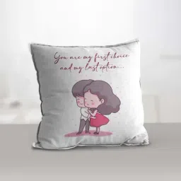 eCraftIndia White Polyester Couple Hugging Digital Printed Cushion Cover With Cushion Filler-image-48