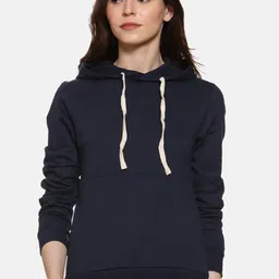 Campus Sutra Women Blue Solid Hooded Sweatshirt-image-89
