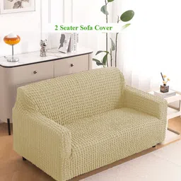 HOKIPO Beige 280 GSM 2 Seater Anti Slip Sofa Cover With Arms-picture-34
