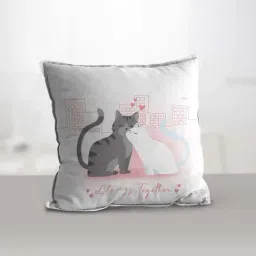 eCraftIndia Polyester Cute Couple Cats Quote Digital Printed Cushion Cover With Cushion Filler-image-8
