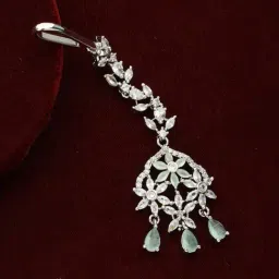 Aatmana Rhodium-Plated Pink & White AD Studded Maang Tikka for Women-picture-32