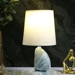 TAYHAA White Printed Ceramic Cylindrical Shaped Table Lamp-picture-20