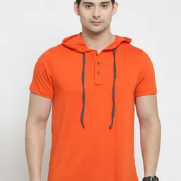Kalt Men Orange Solid Hood T-shirt image 1
