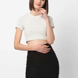 VASTRADO Off-White Cotton Striped Crop Top-picture-21