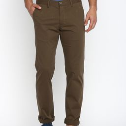 Basics Men Olive Green Tapered Fit Solid Chinos-picture-26