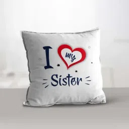 eCraftIndia Polyester I Love My Sister Quote Digital Printed Cushion Cover With Cushion Filler-image-30