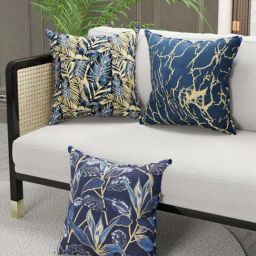 Bianca Suzane Navy & Gold Micro Fiber Reversible Printed Cushion Covers - Set of 3-picture-0