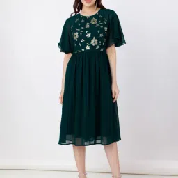 Zink London Teal Embellished Midi Dress-image-7