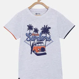 3PIN Boys Grey Melange Printed V-Neck T-shirt-picture-22