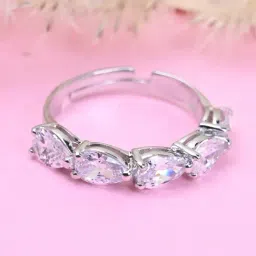 Clara 92.5 Sterling Silver Swiss Zircon Rhodium-Plated Pear Eternity Adjustable Ring for Women-image-40