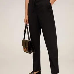 MANGO Women Black Regular Fit Solid Sustainable Trousers-picture-38