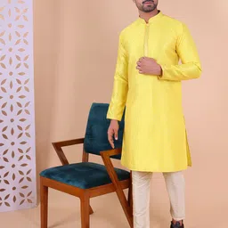 AURIK Men Geometric Woven Design Mandarin Collar Pure Silk Straight Kurta with Pyjamas-image-58