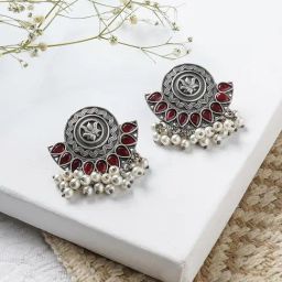 Teejh Hardika Red Stone Silver Oxidized Drop Earrings-picture-19