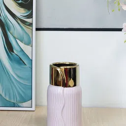 Art Street Pink Textured Ribbed Design Ceramic Flower Vase-image-90