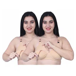 Elite Mom Pack Of 2 Solid Maternity Nursing Bras - Beige-picture-34