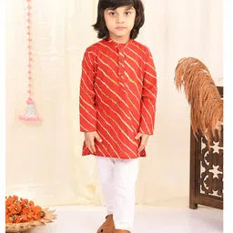 Superminis Full Sleeves Leheriya Printed Kurta With Pyjama Set - Red-picture-11