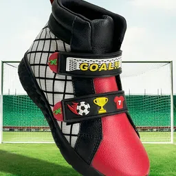 Hopits Checked & Goal Text Applique Detailed Sneakers With Velcro Closure - Red-picture-15