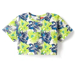 Babyhug Cotton Knit Half Sleeves Drop Shoulder T-Shirt With Floral Print - Navy Blue & Limegreen-picture-26