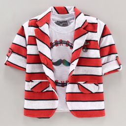 Dapper Dudes Full Sleeves Striped Blazer With Moustache Printed Tee - Red-picture-4