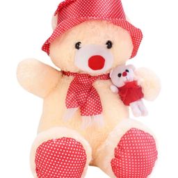 Tickles Teddy Bear with Baby Soft Stuffed Plush Toy For Kids Boys & Girls Birthday Gift (Color: Cream & Red Size: Length 45 cm)-picture-24