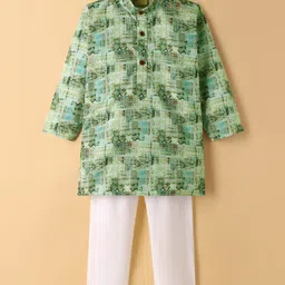 Ridokidz Full Sleeves Abstract Printed Kurta Pyjama Set - Pista Green-picture-26