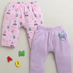 BUMZEE Cotton Knit Full Length Diaper Leggings with Animal & Vehicle Print Pack of 2 - Lilac & Lavender-picture-20